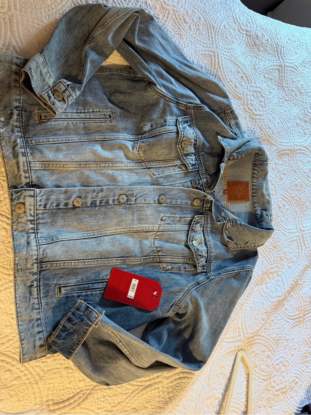 Lucky Brand Light Blue Denim Jacket with Leather Patch